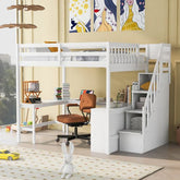 Bellemave® Full Size Loft Bed with Built - in L - Shaped Desk and Three - Tier Storage Shelves,and Attached Storage Staircase - Bellemave